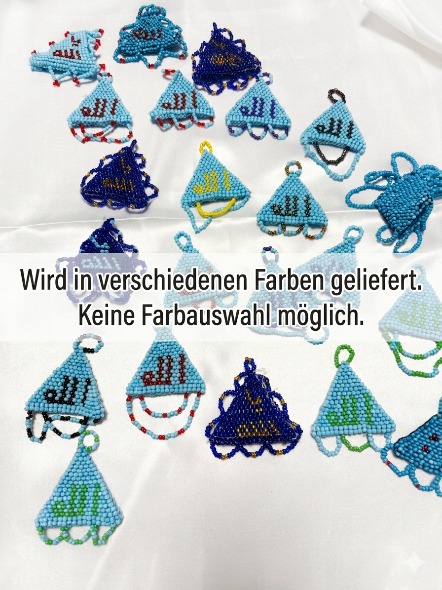 Handgefertigtes Hellblaues Perlenamulett mit Kalligraphie