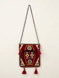 Design F - Tasche mit Langem Riemen, Nomaden-Stil, Burgunderrot, Baumwollstoff - Ezidxan