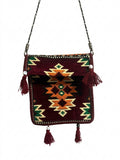 Design A2 - Tasche mit Langem Riemen, Nomaden-Stil, Burgunderrot, Baumwollstoff - Ezidxan