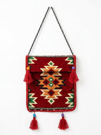 Design C - Tasche mit Langem Riemen, Nomaden-Stil, Burgunderrot, Baumwollstoff - Ezidxan