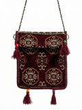 Design A1 - Tasche mit Langem Riemen, Nomaden-Stil, Burgunderrot, Baumwollstoff - Ezidxan