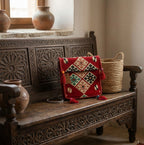 Design A- Tasche  mit Langem Riemen, Nomaden-Stil, Burgunderrot, Baumwollstoff - Ezidxan