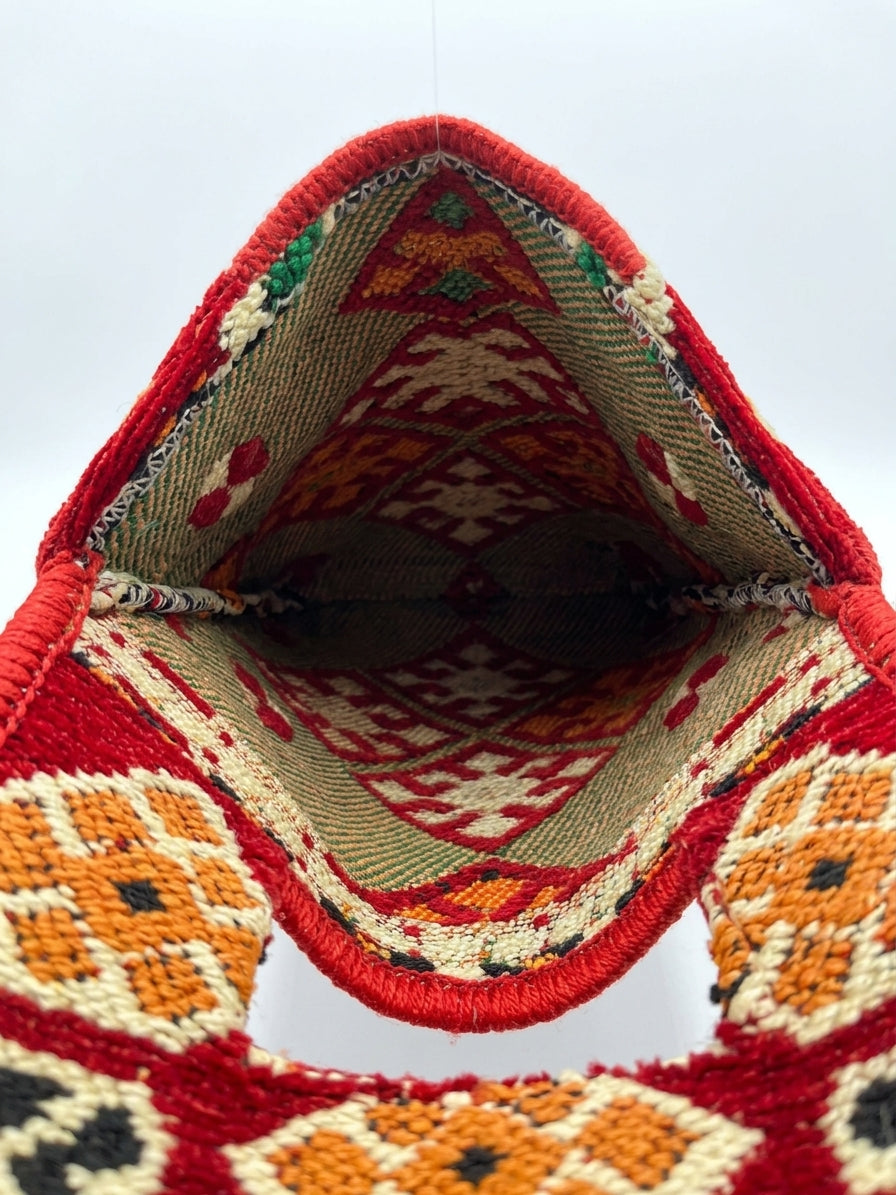 Design A- Tasche  mit Langem Riemen, Nomaden-Stil, Burgunderrot, Baumwollstoff - Ezidxan