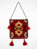 Design D - Tasche mit Langem Riemen, Nomaden-Stil, Burgunderrot, Baumwollstoff - Ezidxan