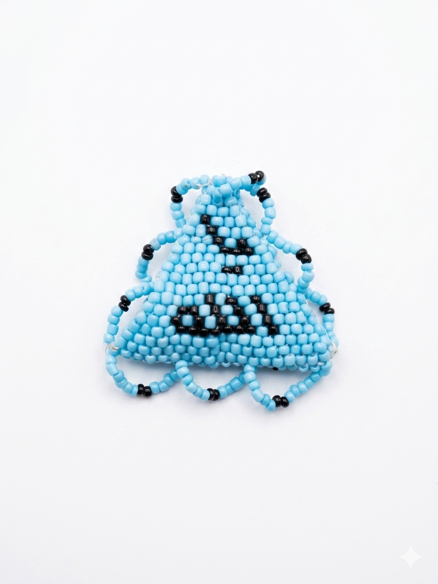 Handgefertigtes Hellblaues Perlenamulett mit Kalligraphie: Ya Allah