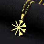 Halskette 45cm mit dem Ezidi-Symbol in Goldfarbe, ezidi-Amulett-Anhänger für Frauen und Männer, ethnischer Schmuck, Geschenk