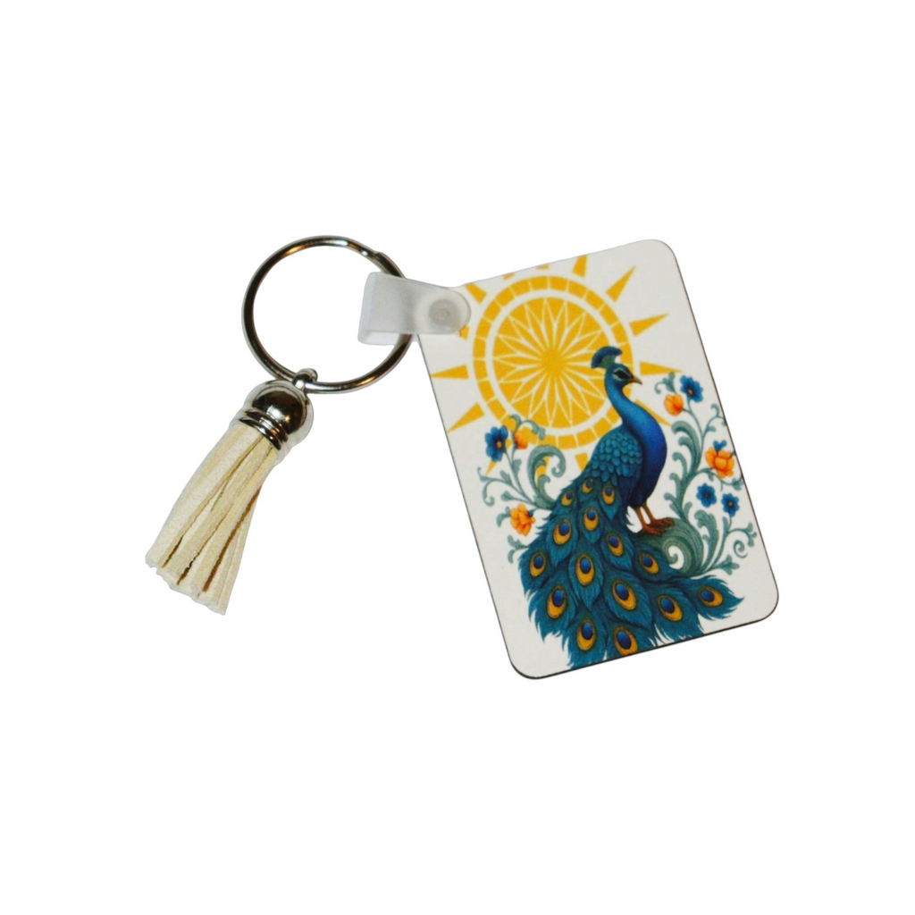 Doppelseitig Bedruckter Schlüsselanhänger mit Pfau-Design