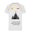 Milan Geschenk e.K. white polyester sports t-shirt for men with a round neck, raglan sleeves, and a graphic featuring a sun, a flag, temple-like structures, and text.